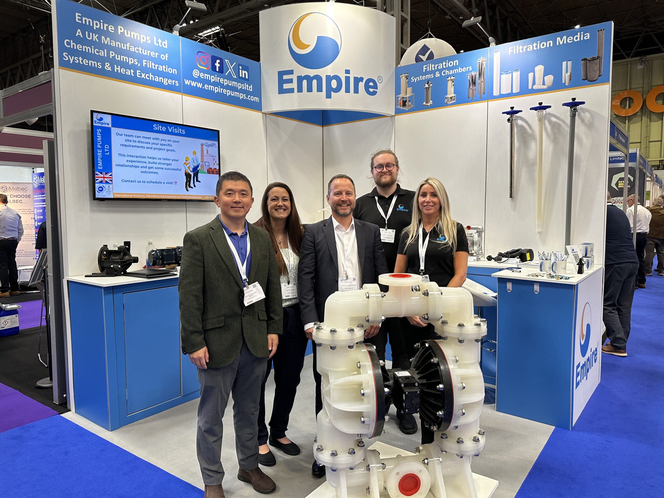 Empire Pumps Team stood outside of CHEMUK booth. Showcasing 3" AOD Pump