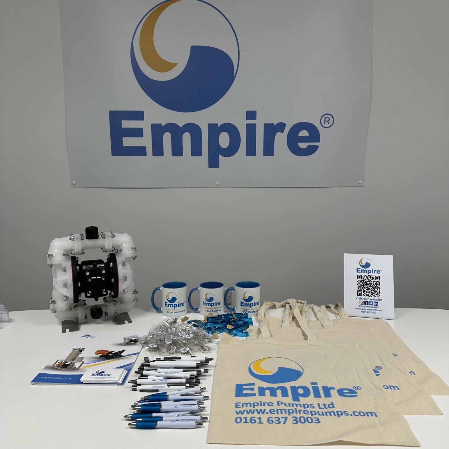 Empire Pumps Giveaways for CHEMUK2026. Mugs, Pens, Bags. 